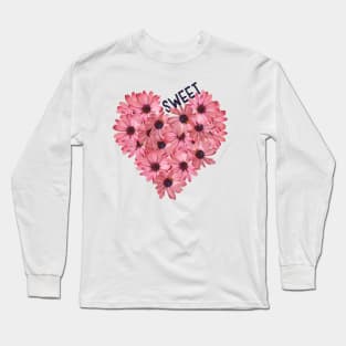 Pink Gazania Daisies Heart Sweetheart Symbol Long Sleeve T-Shirt